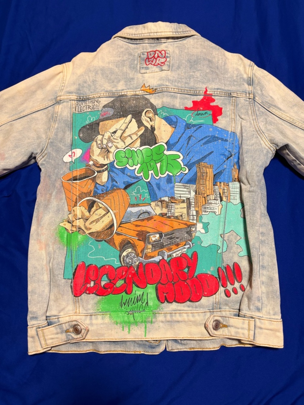 Zara Graffitied Washed Denim Jacket